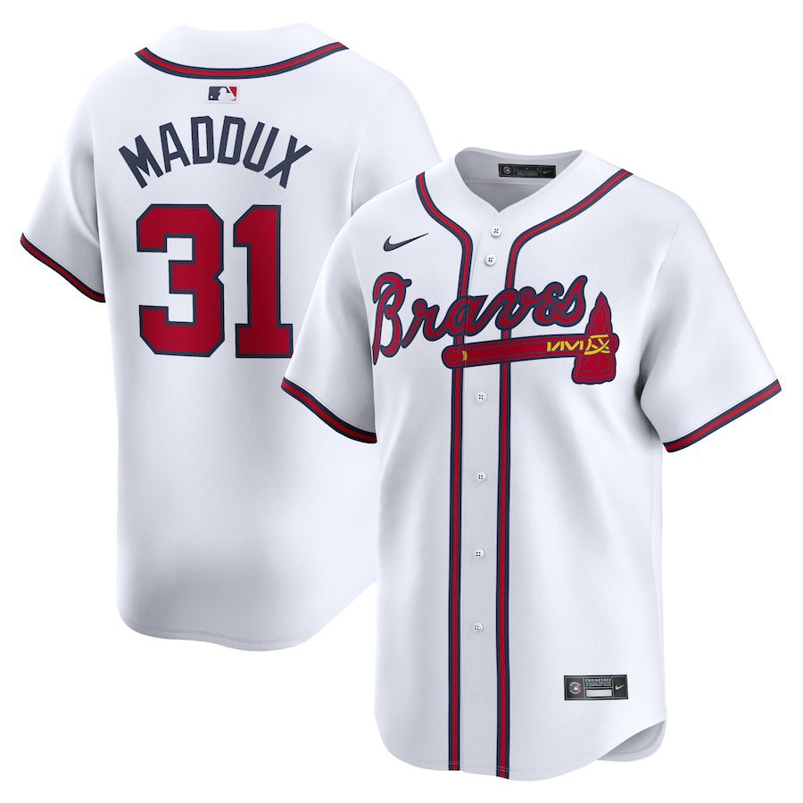 Men Atlanta Braves 31 Greg Maddux Nike White Home Limited Player MLB Jersey